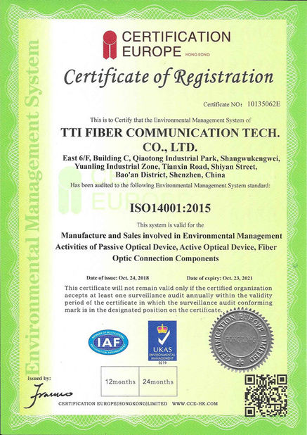 中国 Shenzhen TTI Fiber Communication Tech.co., Ltd. 認証